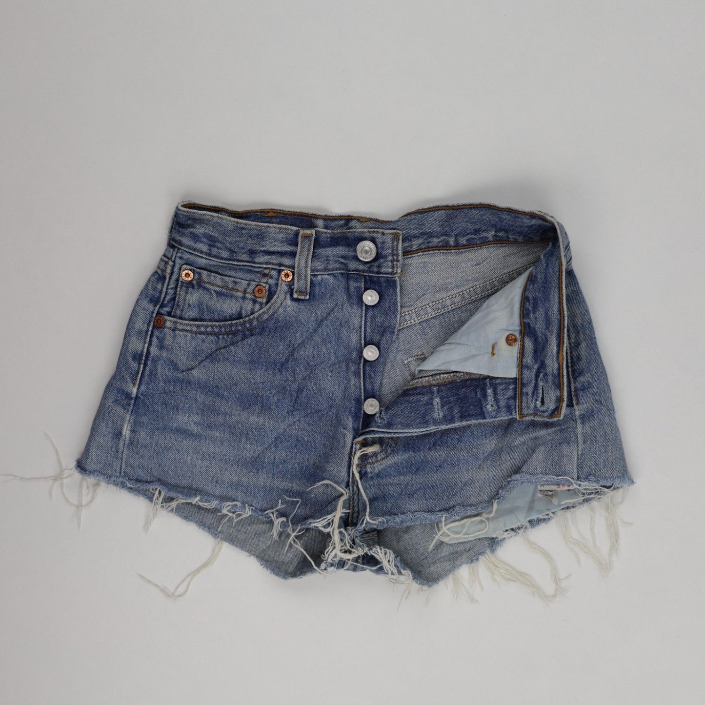 Levi's 501 Original High Waisted Denim Shorts Vintage Blue W25 L32 Cotton