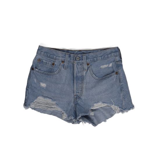 Levi's 501 High Waist Vintage Distressed Denim Shorts Light Blue W28 100 Percent Cotton