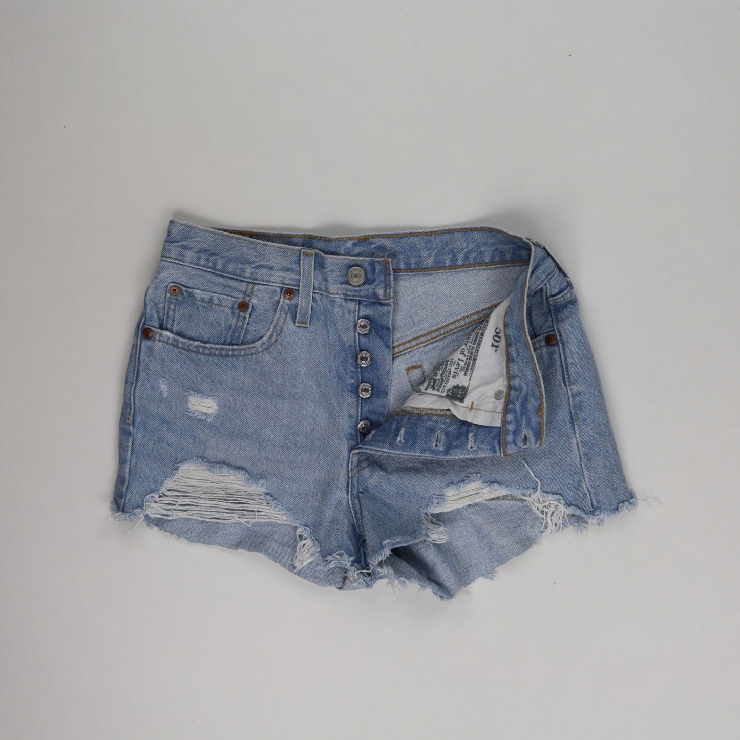 Levi's 501 High Waist Vintage Distressed Denim Shorts Light Blue W28 100 Percent Cotton