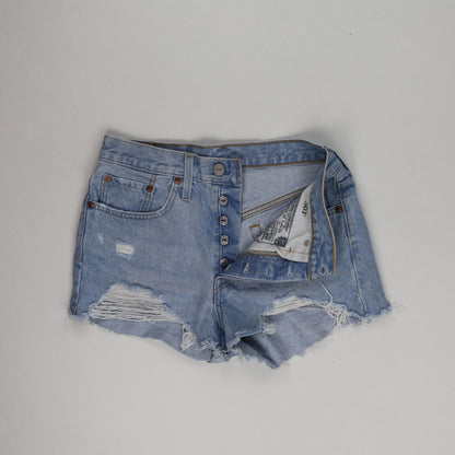 Levi's 501 High Waist Vintage Distressed Denim Shorts Light Blue W28 100 Percent Cotton