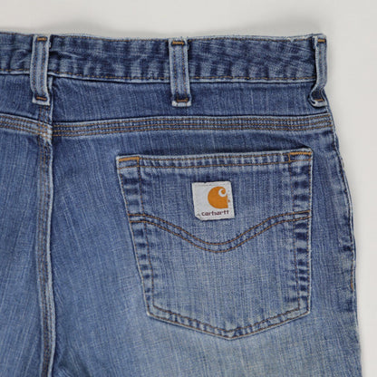 Carhartt Vintage Distressed Denim Cut Off Shorts Blue Medium 9 Inch Inseam Cotton