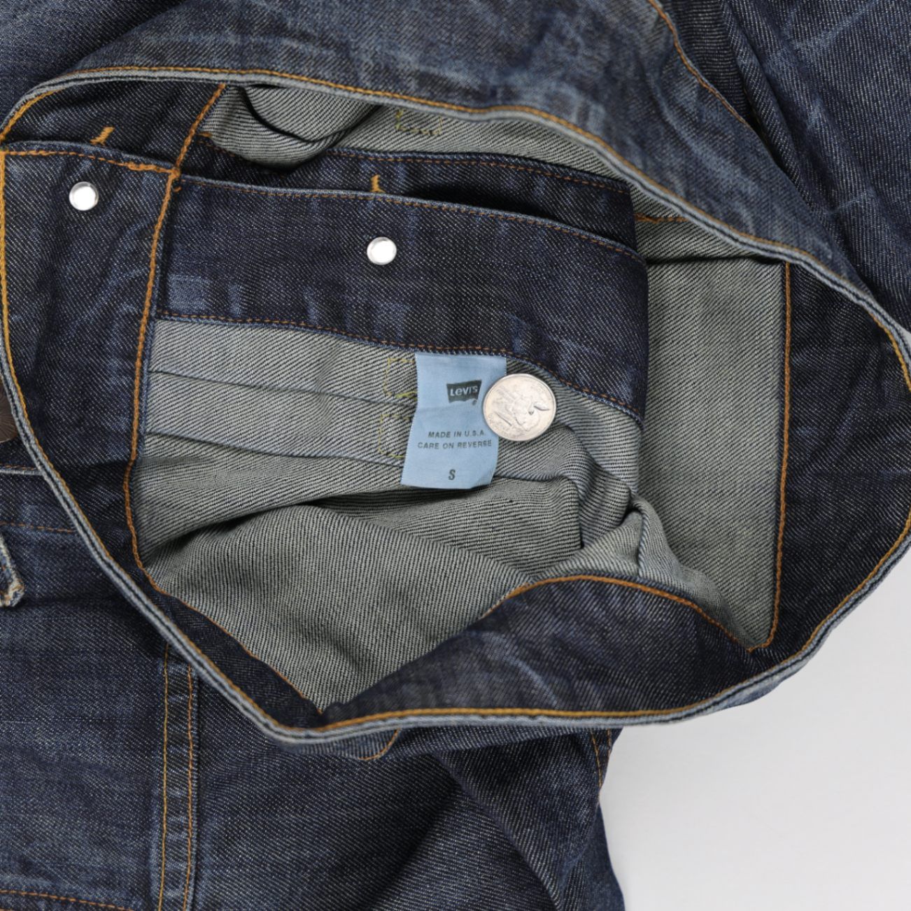 New Levi's Dark Wash Denim Trucker Jacket Size S Collared Men's