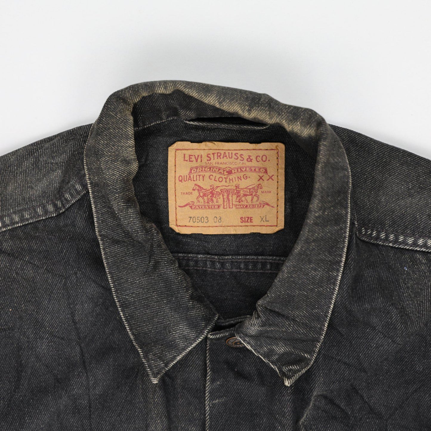 Levi's Vintage 70503 Trucker Jacket Faded Black XL 100% Cotton Denim Collared