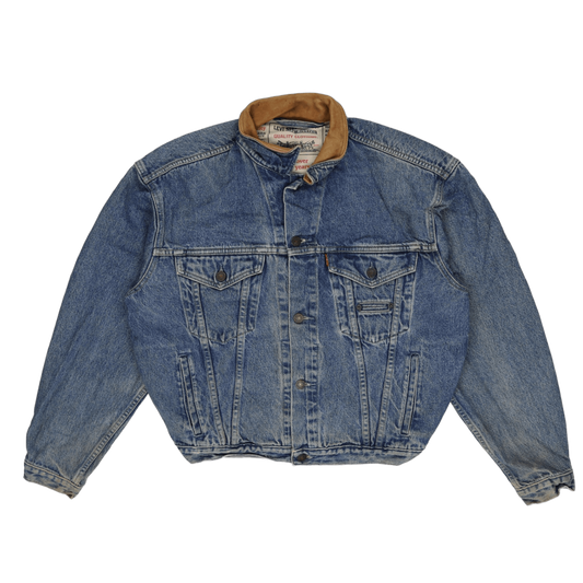 Levi's Vintage Blue Denim Trucker Jacket Large Cotton Denim Leather Collar