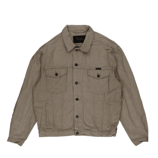 Wrangler Authentic Western Beige Denim Jacket XL 100% Cotton Collared Vintage