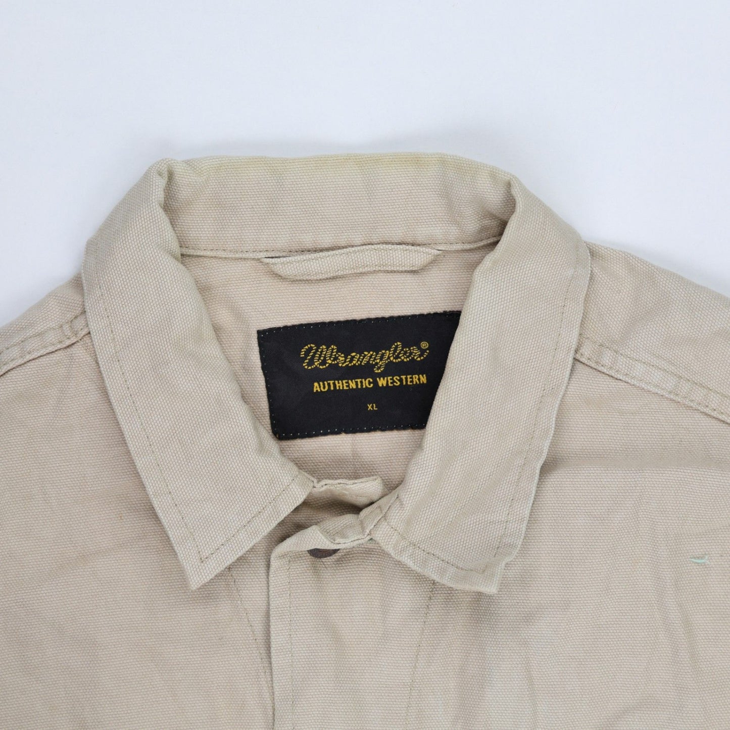 Wrangler Authentic Western Beige Denim Jacket XL 100% Cotton Collared Vintage