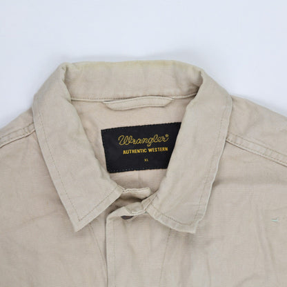 Wrangler Authentic Western Beige Denim Jacket XL 100% Cotton Collared Vintage