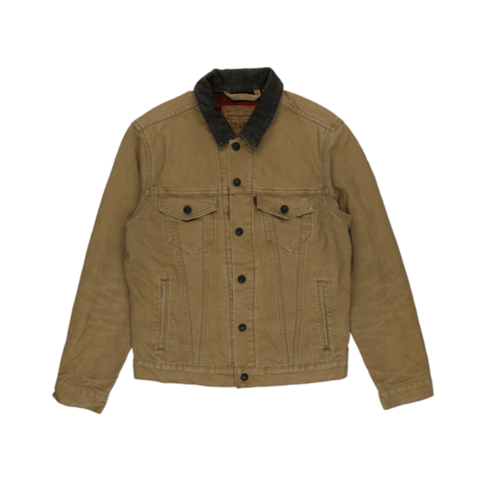 Levi's Premium Tan Cord Collar Canvas Jacket S Flannel Lined Vintage Style
