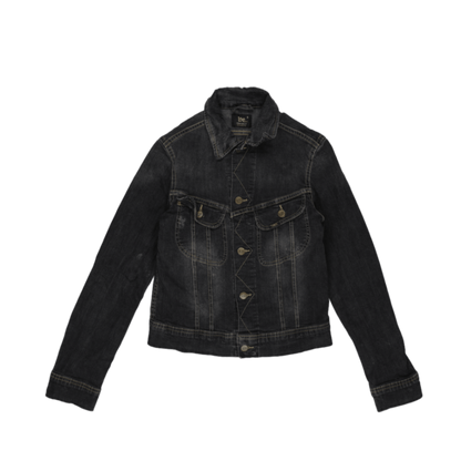 Lee Vintage Black Denim Jacket Small Cotton Blend Collared