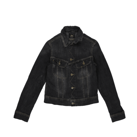 Lee Vintage Black Denim Jacket Small Cotton Blend Collared