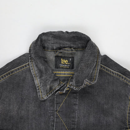 Lee Vintage Black Denim Jacket Small Cotton Blend Collared