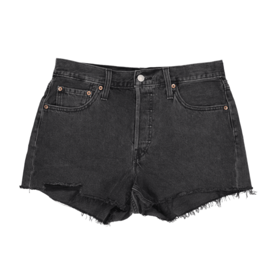 Levi's 501 Black Denim High Waist Distressed Cut Off Shorts Womens W31 100 Cotton Vintage