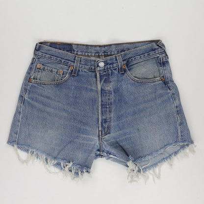 Levi's Vintage High Waisted Frayed Hem Denim Shorts Blue Medium Large 100% Cotton