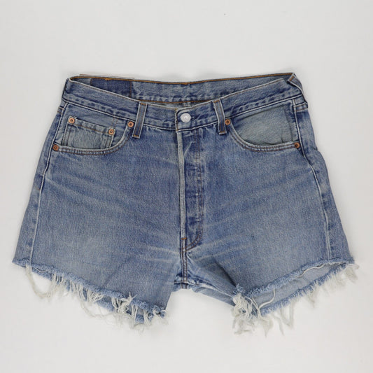 Levi's Vintage High Waisted Frayed Hem Denim Shorts Blue Medium Large 100% Cotton