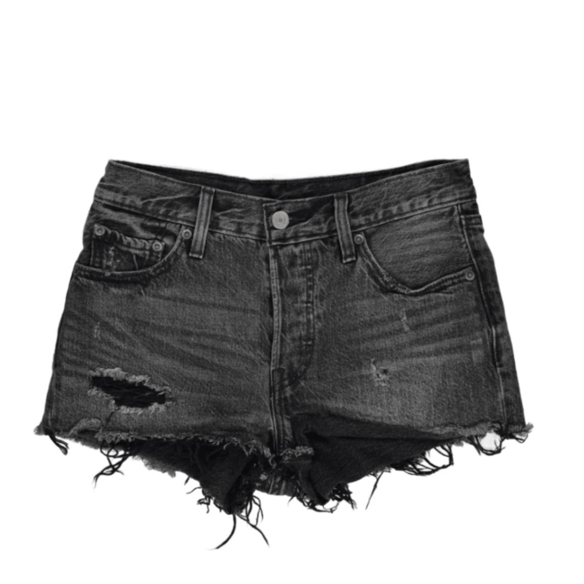 Levi's 501 Black Distressed High Rise Denim Shorts W32 100 Cotton Vintage Women's Clothing