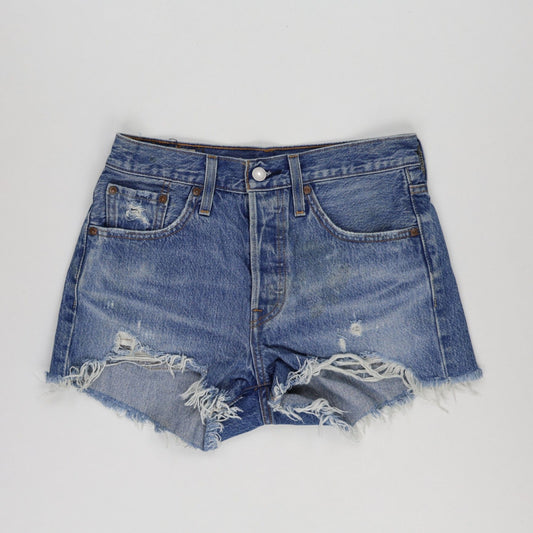 Levi's Women's Vintage Blue Distressed Raw Hem Denim Shorts Size 27W Cotton Denim