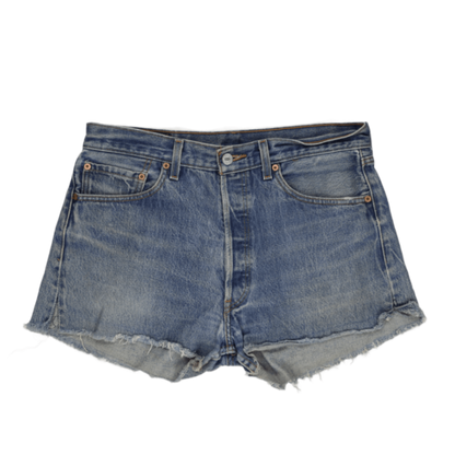 Levi's 501XX High Waist Distressed Cut-Off Denim Shorts Vintage Blue W34 L34 100 Percent Cotton