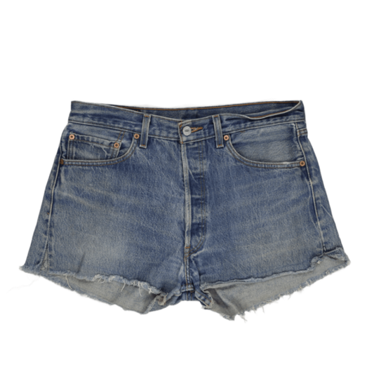 Levi's 501XX High Waist Distressed Cut-Off Denim Shorts Vintage Blue W34 L34 100 Percent Cotton