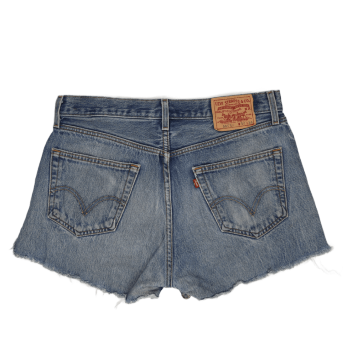 Levi's 501XX High Waist Distressed Cut-Off Denim Shorts Vintage Blue W34 L34 100 Percent Cotton