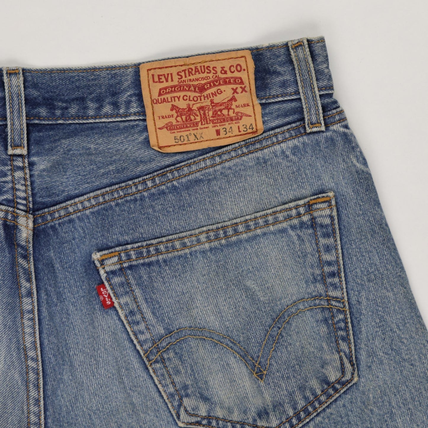 Levi's 501XX High Waist Distressed Cut-Off Denim Shorts Vintage Blue W34 L34 100 Percent Cotton