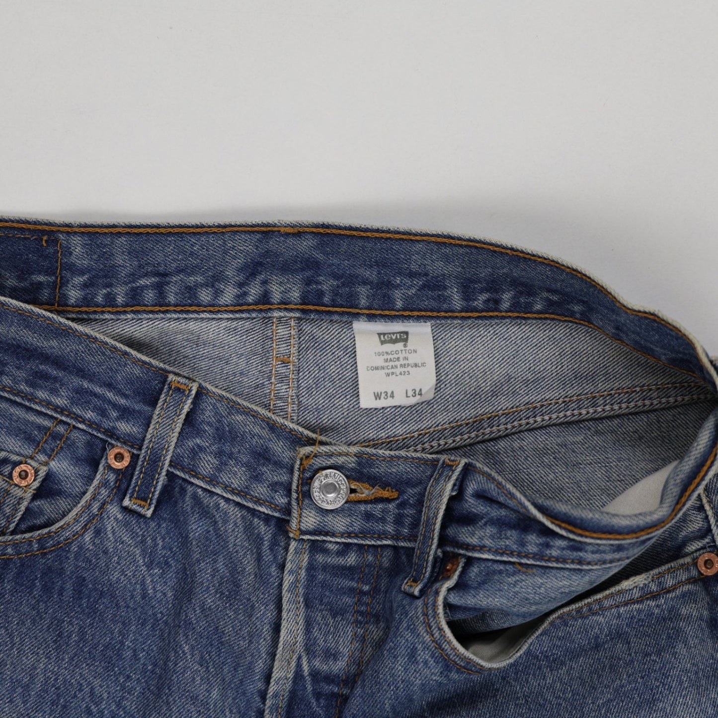 Levi's 501XX High Waist Distressed Cut-Off Denim Shorts Vintage Blue W34 L34 100 Percent Cotton