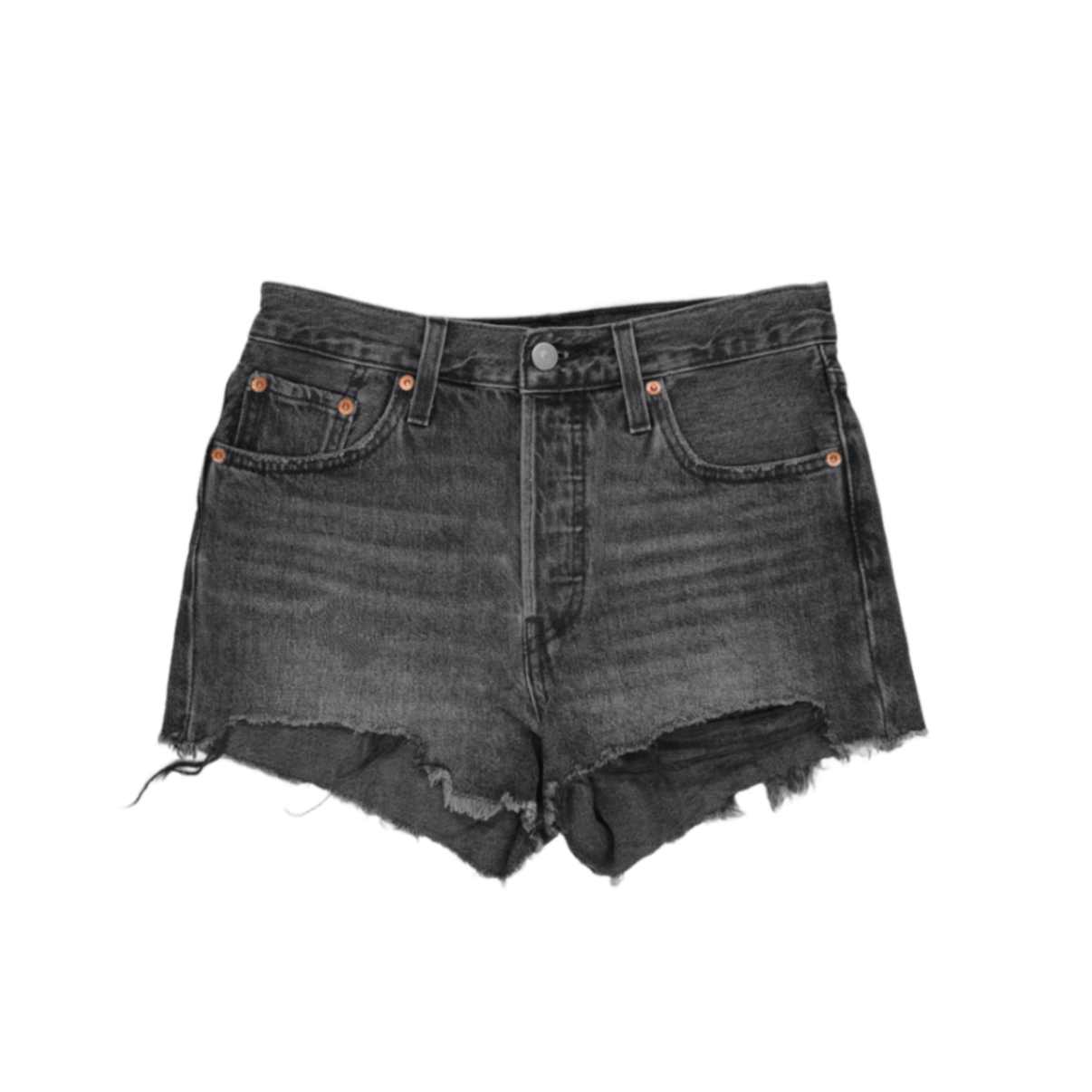 Levi's 501 Vintage Black Denim Shorts W28 Cotton Denim High Waisted Distressed