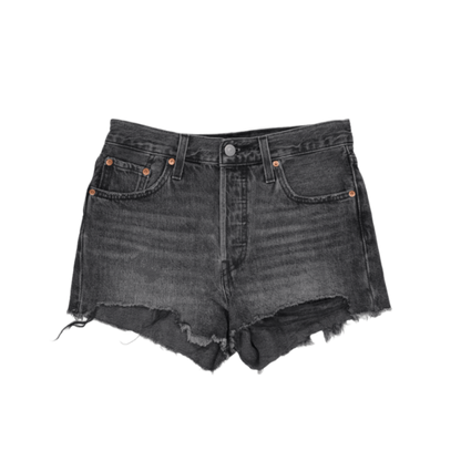 Levi's 501 Vintage Black Denim Shorts W28 Cotton Denim High Waisted Distressed
