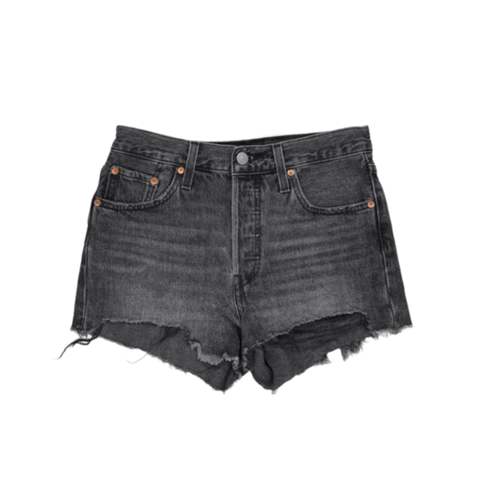 Levi's 501 Vintage Black Denim Shorts W28 Cotton Denim High Waisted Distressed