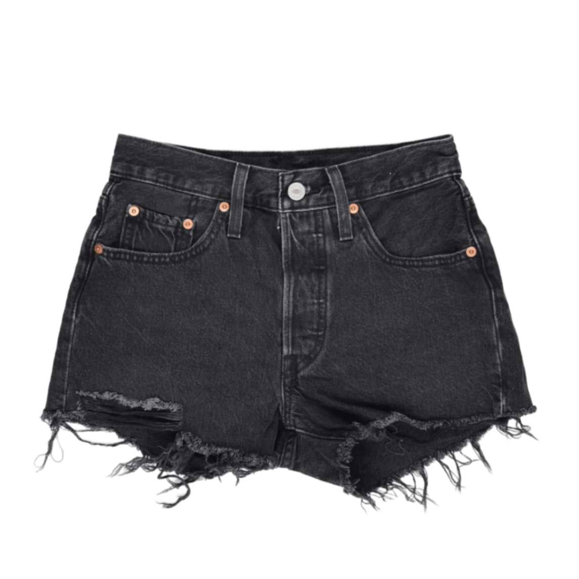 Levi's 501 Black Vintage High Waisted Distressed Denim Shorts W28 100 Cotton