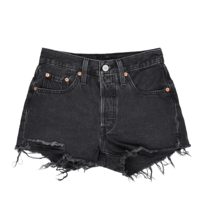 Levi's 501 Black Vintage High Waisted Distressed Denim Shorts W28 100 Cotton