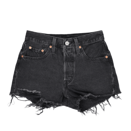 Levi's 501 Black Vintage High Waisted Distressed Denim Shorts W28 100 Cotton