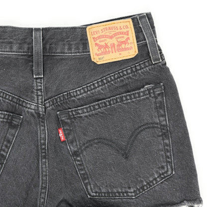 Levi's 501 Black Vintage High Waisted Distressed Denim Shorts W28 100 Cotton