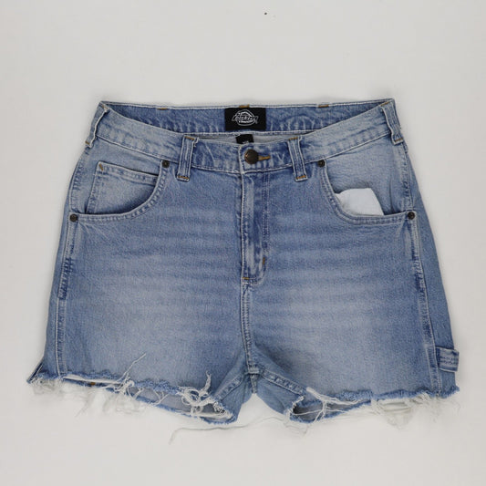 Dickies Womens Vintage Light Blue Denim Shorts W28 High Waist Distressed Cotton
