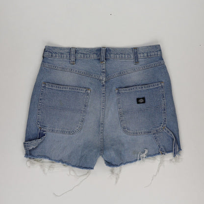 Dickies Womens Vintage Light Blue Denim Shorts W28 High Waist Distressed Cotton