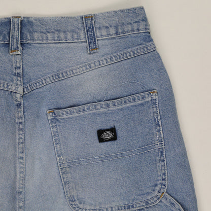 Dickies Womens Vintage Light Blue Denim Shorts W28 High Waist Distressed Cotton