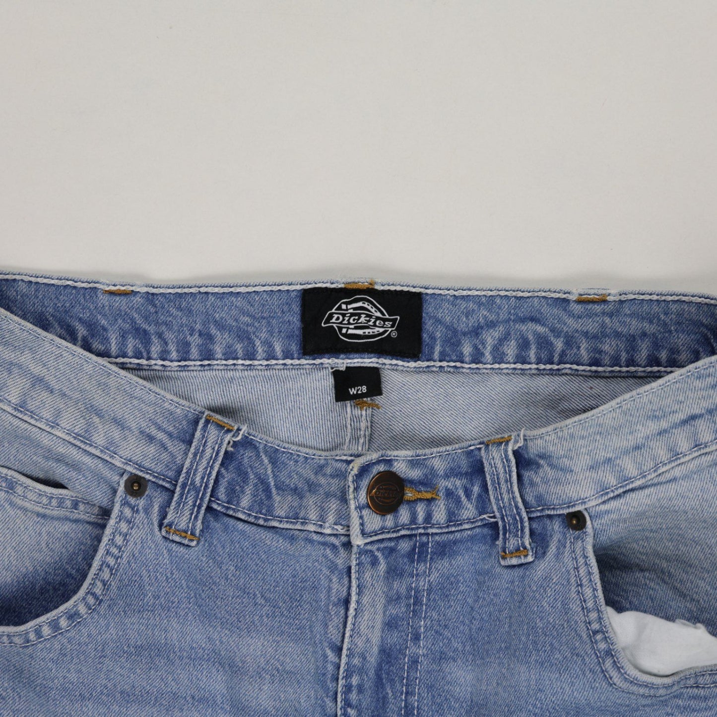 Dickies Womens Vintage Light Blue Denim Shorts W28 High Waist Distressed Cotton