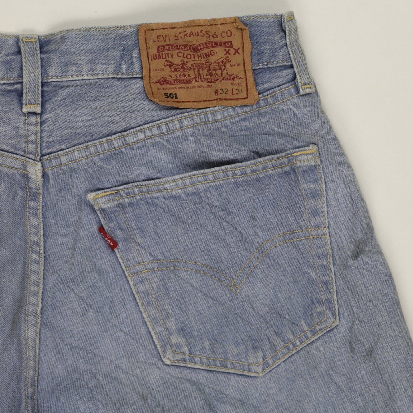 Levi's 501 Vintage Denim Shorts Light Blue 32W Cotton Denim