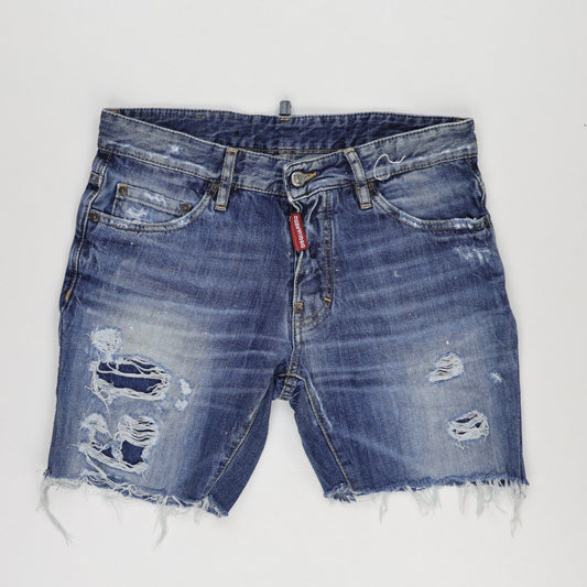 DSQUARED2 Distressed Blue Denim Shorts Size 46 Medium Cotton Vintage