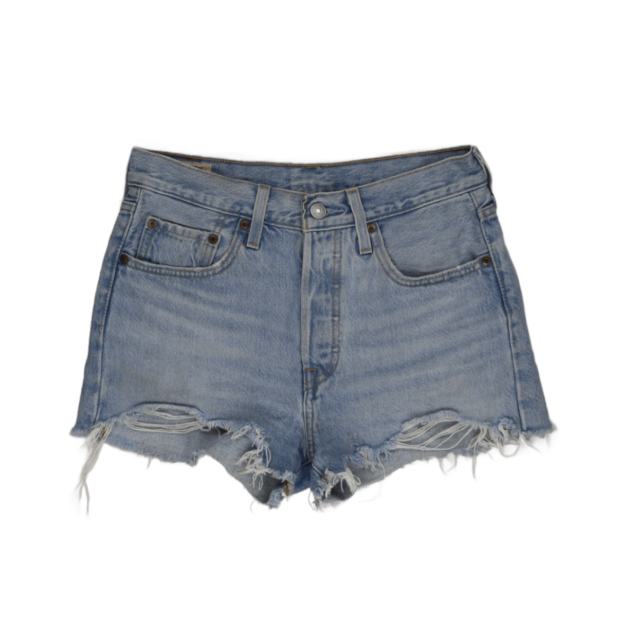 Levi's 501 High Waisted Distressed Denim Shorts Light Blue W30 100 Percent Cotton Vintage
