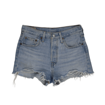 Levi's 501 High Waisted Distressed Denim Shorts Light Blue W30 100 Percent Cotton Vintage