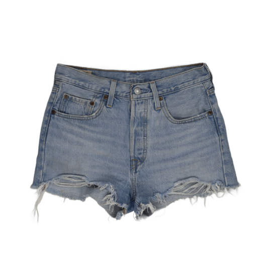 Levi's 501 High Waisted Distressed Denim Shorts Light Blue W30 100 Percent Cotton Vintage
