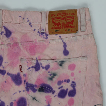 Levi's 569 Tie Dye Denim Shorts Pink W38 Cotton Vintage