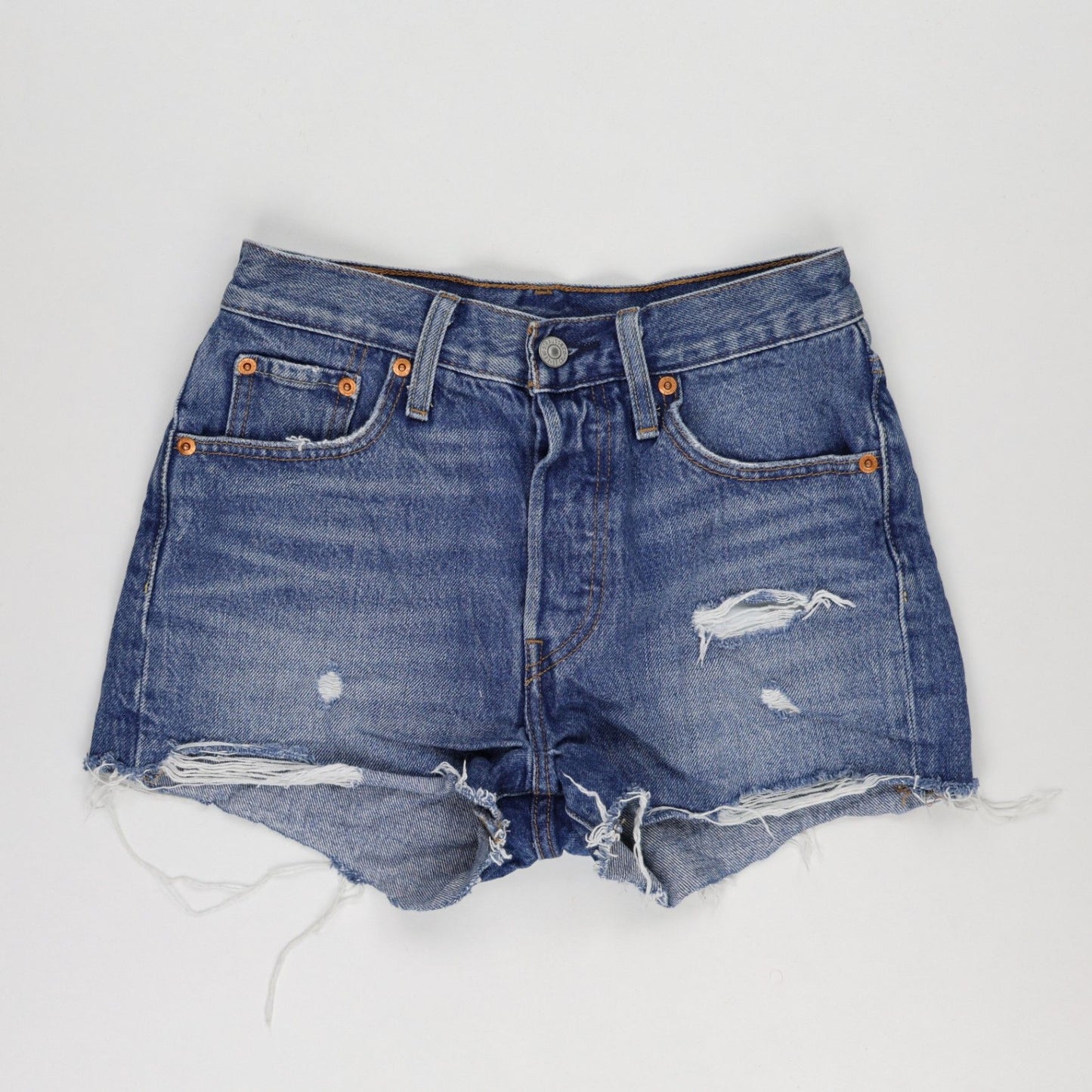 Levi's Premium 501 High Rise Distressed Denim Shorts Blue W28 Cotton Vintage