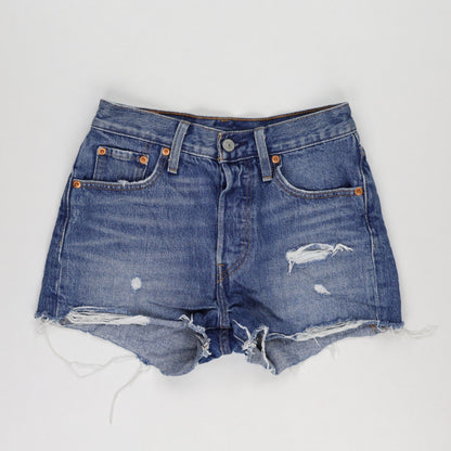 Levi's Premium 501 High Rise Distressed Denim Shorts Blue W28 Cotton Vintage