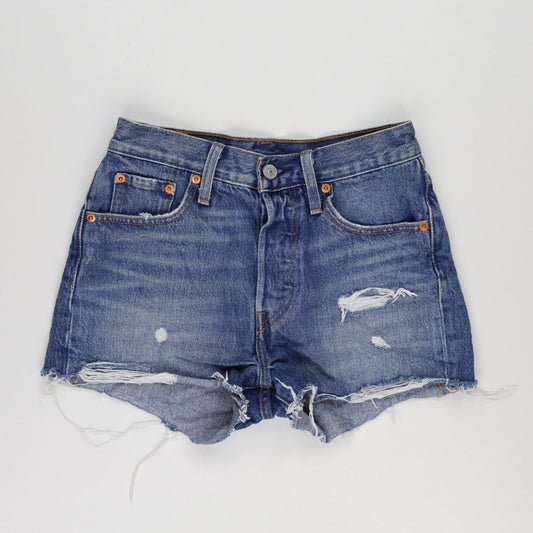 Levi's Premium 501 High Rise Distressed Denim Shorts Blue W28 Cotton Vintage
