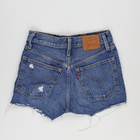 Levi's Premium 501 High Rise Distressed Denim Shorts Blue W28 Cotton Vintage