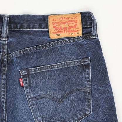 Levi's 501 Distressed Denim Shorts Blue W34 100 Percent Cotton Vintage
