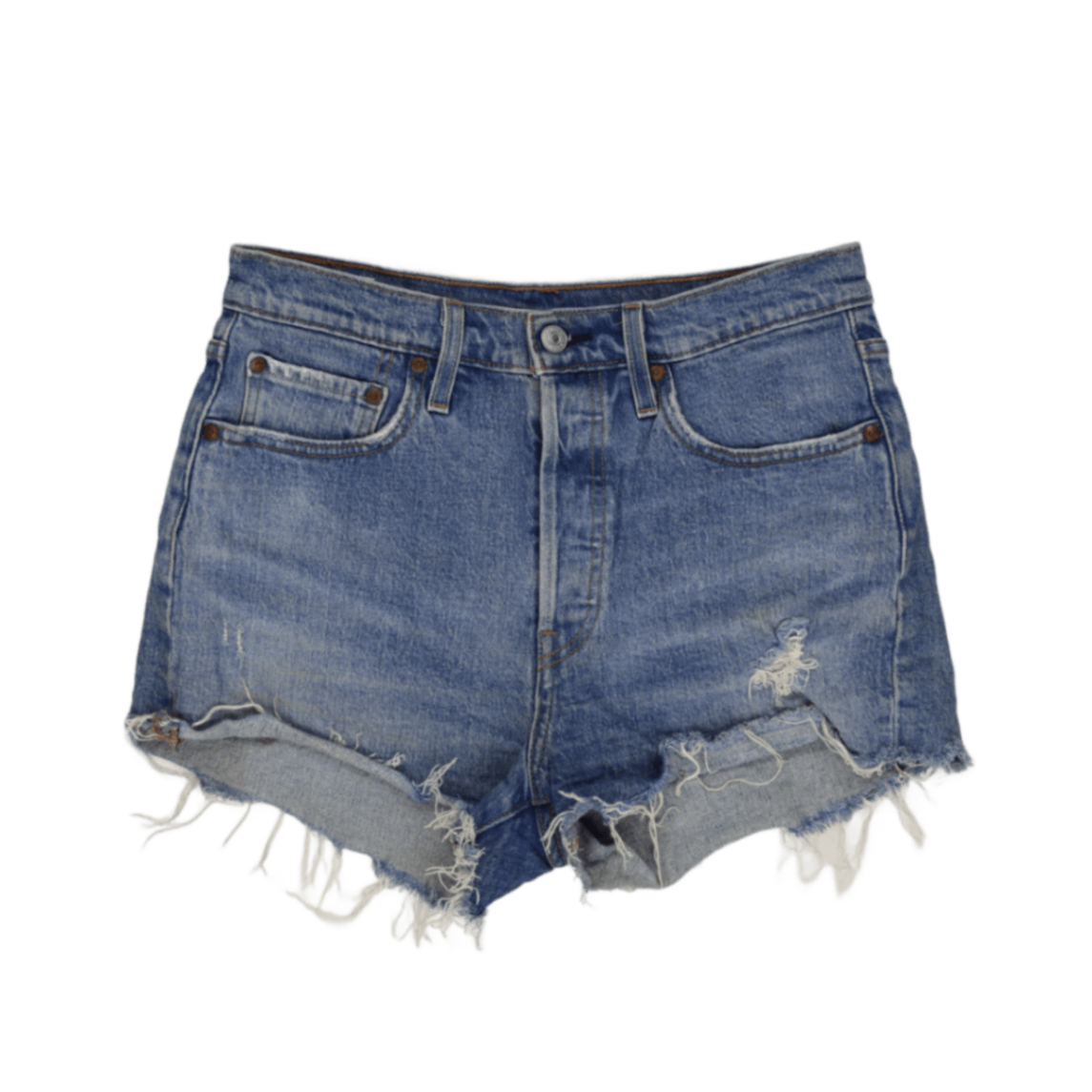 Levi's 501 Vintage High Waisted Distressed Denim Shorts Blue W30 Cotton
