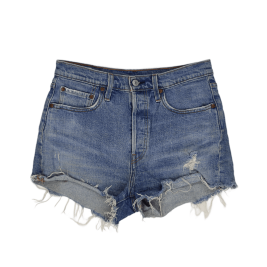 Levi's 501 Vintage High Waisted Distressed Denim Shorts Blue W30 Cotton