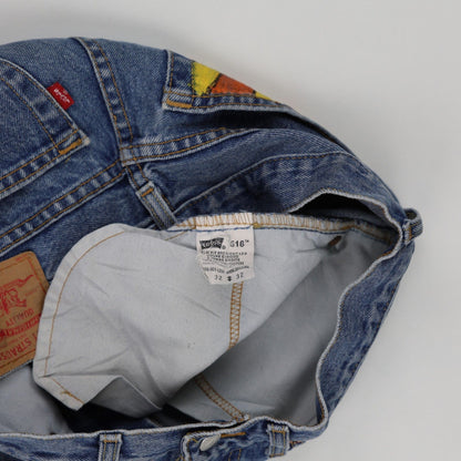 Levi's 516 Vintage Slim Fit Denim Shorts Blue 32W Cotton Hand-Painted